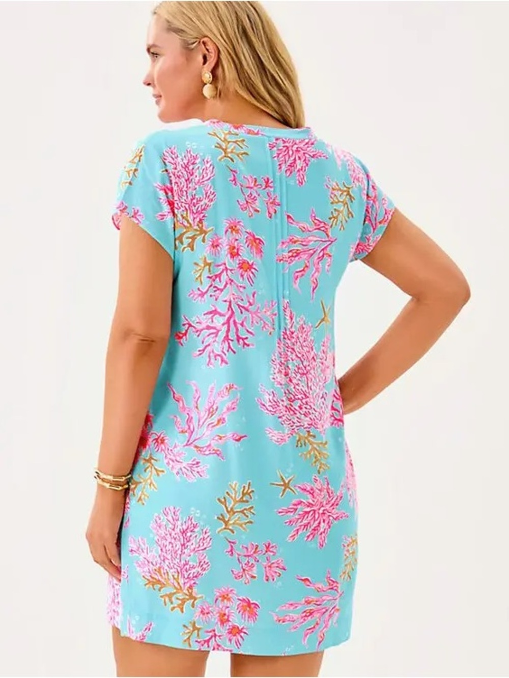 Lilly Pulitzer Ansella Tunic Multi Coral Short-Sleeve Swim Coverup Tunic - Picture 2 of 4